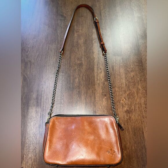 Patricia Nash Veg Tan Leather Crossbody Bag Brown Chain Strap Zip Compartments - Picture 10 of 15